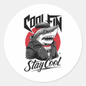 Cooler Fin Shark Illustrator Runder Aufkleber (Vorderseite)