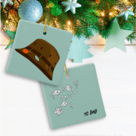 Cooler Fischerhut und Fisch auf der Rückseite Keramikornament