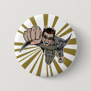 Cooler fliegender Superheld-Comic-Charakter Button
