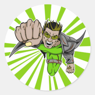 Cooler fliegender Superheld-Comic-Charakter Runder Aufkleber