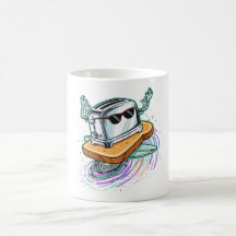 Cooler fliegender Toaster auf Toast-Kaffeetasse