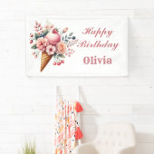 Cooler floraler Happy Birthday Ice Cream Party Banner (Insitu)