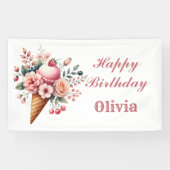 Cooler floraler Happy Birthday Ice Cream Party Banner (Horizontal)