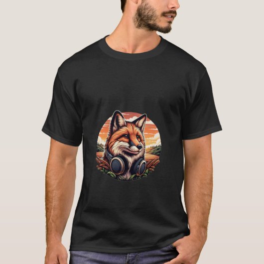 Cooler Fox mit Kopfhörern im Weizenfeld T-Shirt (Vorderseite)