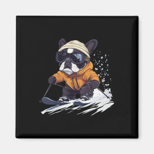 Cooler Französischer Bulldogge Skifahren Winter Lu Magnet