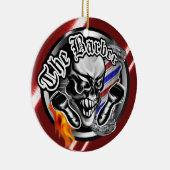 Cooler Friseur-Schädel mit loderndem Rasiermesser Keramik Ornament (Rechts)