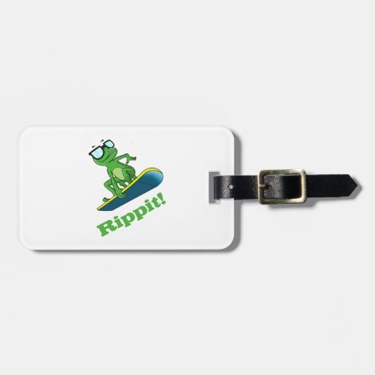 Cooler Frosch auf einem Snowboard, Gepäckanhänger (Vorderseite horizontal)