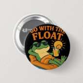 Cooler Frosch entspannt auf Floß mit Getränk Button (Vorne & Hinten)
