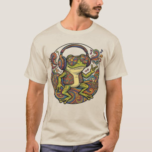 Cooler Frosch mit Kopfhörern Ästhetik Retro Grafik T-Shirt