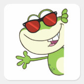 Cooler Frosch mit roter Sonnenbrille Quadratischer Aufkleber (Vorderseite)
