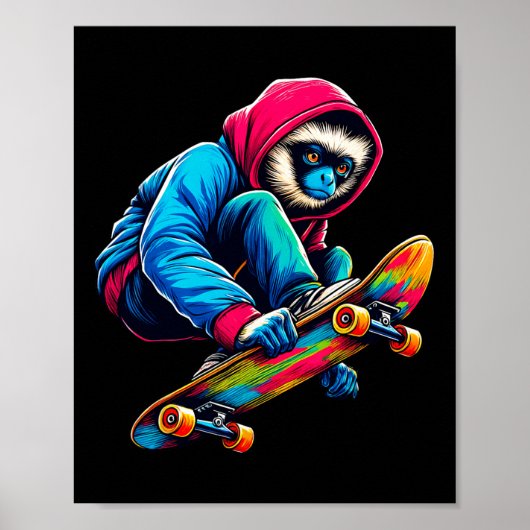 Cooler Funky Siamang-Affe Skateboard fahren Illust Poster (Vorne)