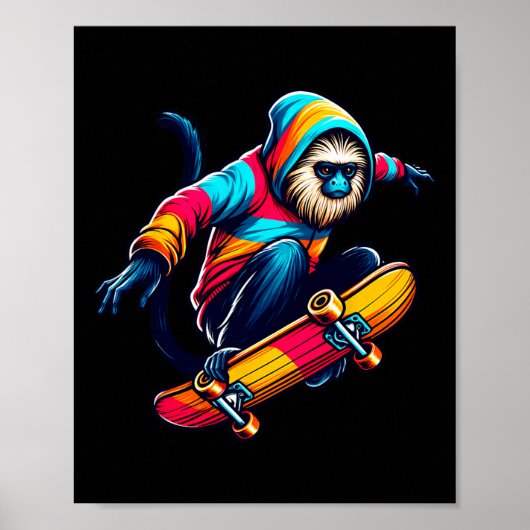 Cooler funky Tamarin-Affe Skateboard fahren Illust Poster (Vorne)