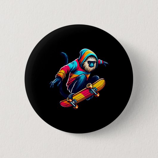 Cooler Funky Tamarin-Affe Skateboardfahren Illustr Button (Vorderseite)