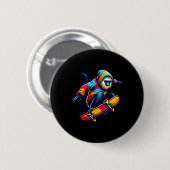 Cooler Funky Tamarin-Affe Skateboardfahren Illustr Button (Vorne & Hinten)