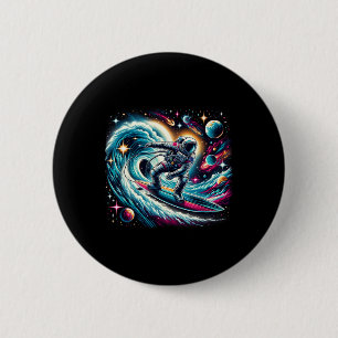 Cooler Galaxie-Surfer-Astronaut beim Surfen Button