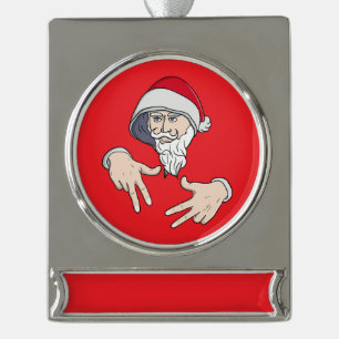 Cooler Gangsta Hip Hop Hand Rap Weihnachtsmann Banner-Ornament Silber