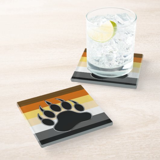 Cooler Gay Bear Pride Flag Bear Paw Glasuntersetzer (Schrägansicht)