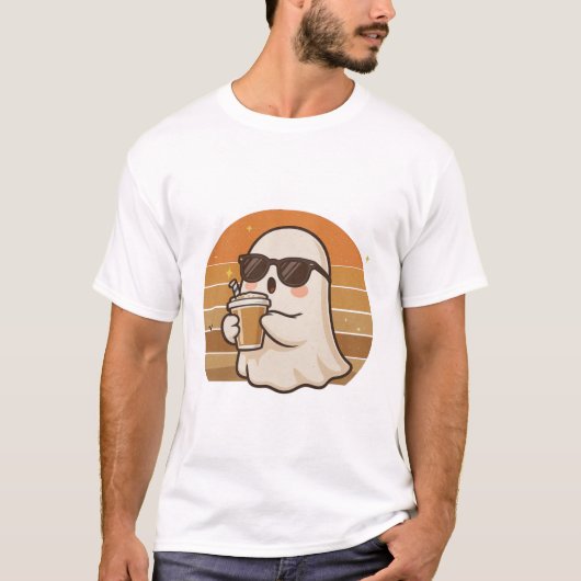 Cooler Geist mit Kaffee Halloween T-Shirt (Vorderseite)