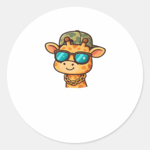 Cooler Giraffe � Lustige Streetwear Cartoon Tier Ü Runder Aufkleber