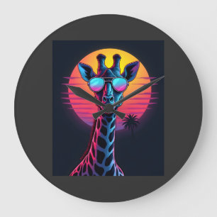 Cooler Giraffe mit Sonnenbrille unter Sonnenunterg Große Wanduhr