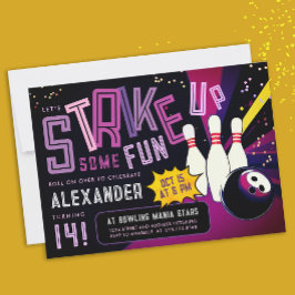 Cooler Girly Bowling Strike Farbiges Lila Party Einladung