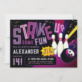 Cooler Girly Bowling Strike Farbiges Lila Party Einladung (Vorderseite)