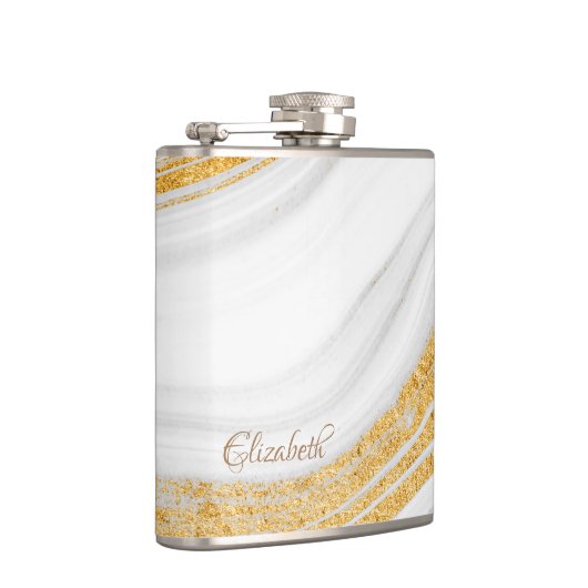 Cooler Glitzer aus weißem Marmor Flachmann (Rechts)