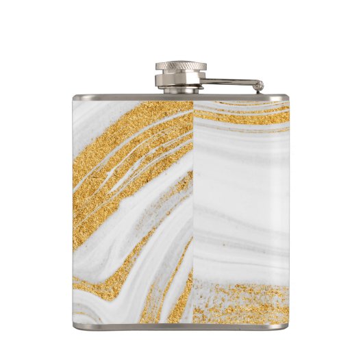 Cooler Glitzer aus weißem Marmor Flachmann (Rückseite)