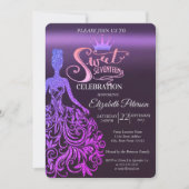 Cooler Glitzer Bokeh,Kleid,Tiara,Lila süß 17 Einladung (Vorderseite)