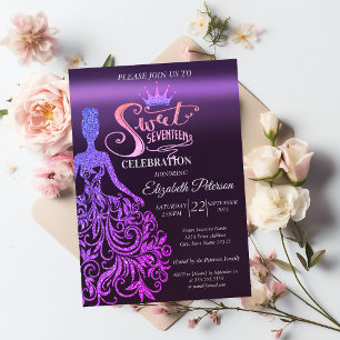 Cooler Glitzer Bokeh,Kleid,Tiara,Lila süß 17 Einladung