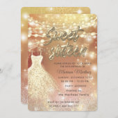 Cooler Glitzer Elegante String Lichter goldenes Fu Einladung (Vorne/Hinten)