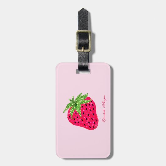 Cooler Glitzer Erdbeere Rosa Gepäckanhänger (Vorderseite vertikal)