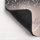 Cooler Glitzer Ombre Black Monogram Rose Gold Mousepad (Ecke)