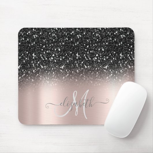 Cooler Glitzer Ombre Black Monogram Rose Gold Mousepad (Mit Mouse)