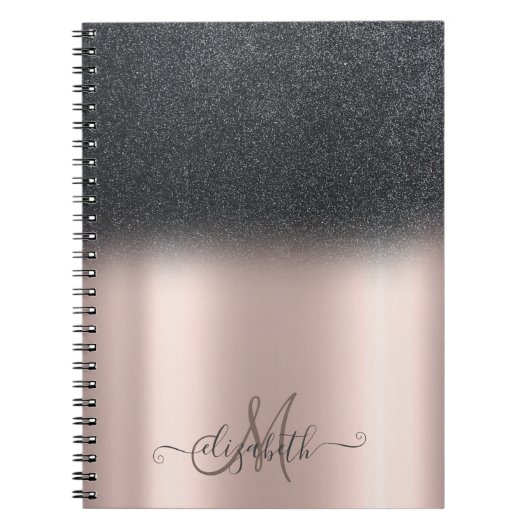Cooler Glitzer Ombre Monogram Rose Gold Notizblock (Vorderseite)