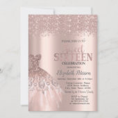 Cooler Glitzer Staub, Dress Rose Gold Sweet 16 Einladung (Vorderseite)