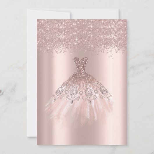 Cooler Glitzer Staub, Dress Rose Gold Sweet 16 Einladung (Rückseite)