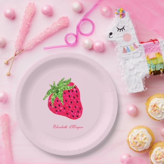 Cooler Glitzer Strawberry Pappteller (Party)