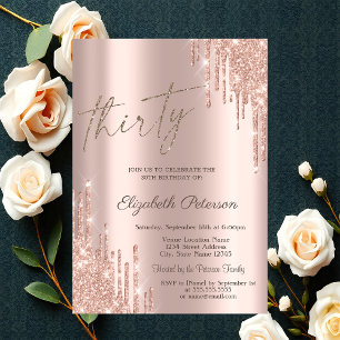 Cooler Glitzer Tropfen Rose Gold 30. Geburtstag Einladung