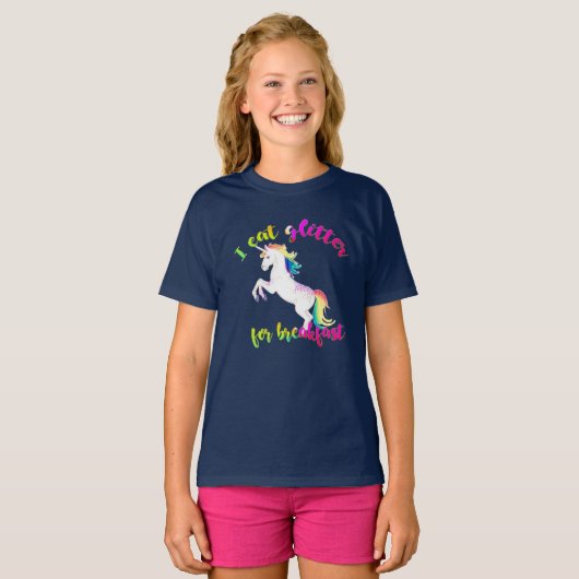 Cooler Glitzer zum Frühstück Einhorn T-Shirt (Vorne ganz)