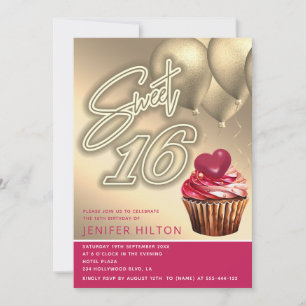 Cooler Goldballon whimsy cupcake neon süß 16 Einladung