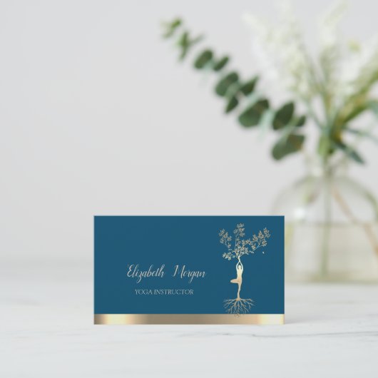Cooler Goldbaum Frauen Silhouette, Yoga Instructor Visitenkarte (Stehend Vorderseite)