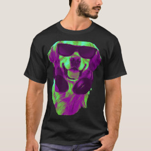 Cooler Golden Retriever DJ mit Kopfhörern und Sonn T-Shirt