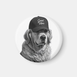 Cooler Golden Retriever Gute Vibes Rund Magnet