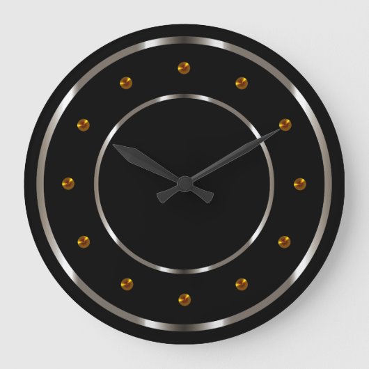 Cooler Goldene Silber und schwarzer Metallic Look Große Wanduhr (Vorderseite)