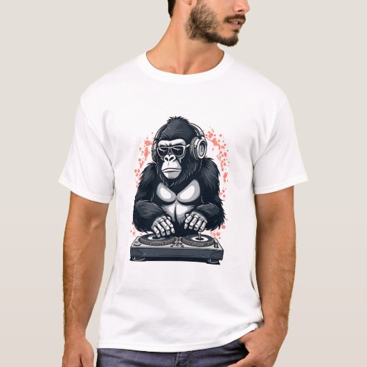 Cooler Gorilla DJ Mixing Beats mit Kopfhörern T-Shirt (Vorderseite)