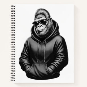 Cooler Gorilla mit schwarzem Hoodie-Grafik-T-Shirt Notizblock