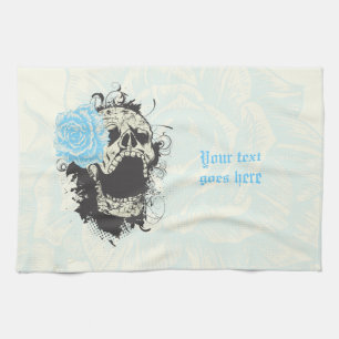 Cooler gotischer Totenkopf und blaue Rose individu Handtuch