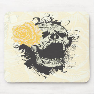 Cooler gotischer Totenkopf und gelbe Rose benutzer Mousepad