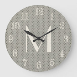 Cooler grauer Lederschau Monogramm hinzufügen Große Wanduhr